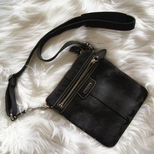 COACH Black Logo Crossbody Bag, Purple Interior